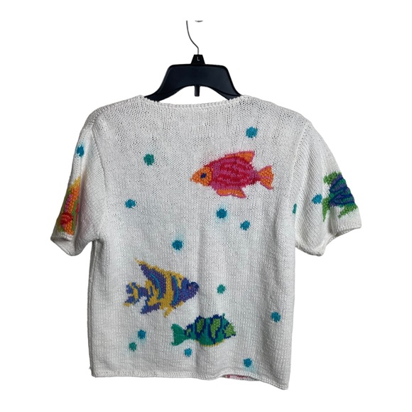 Susan Bristol Vintage Hand Knit Fish Print Button Sweater Size Small - Picture 2 of 11